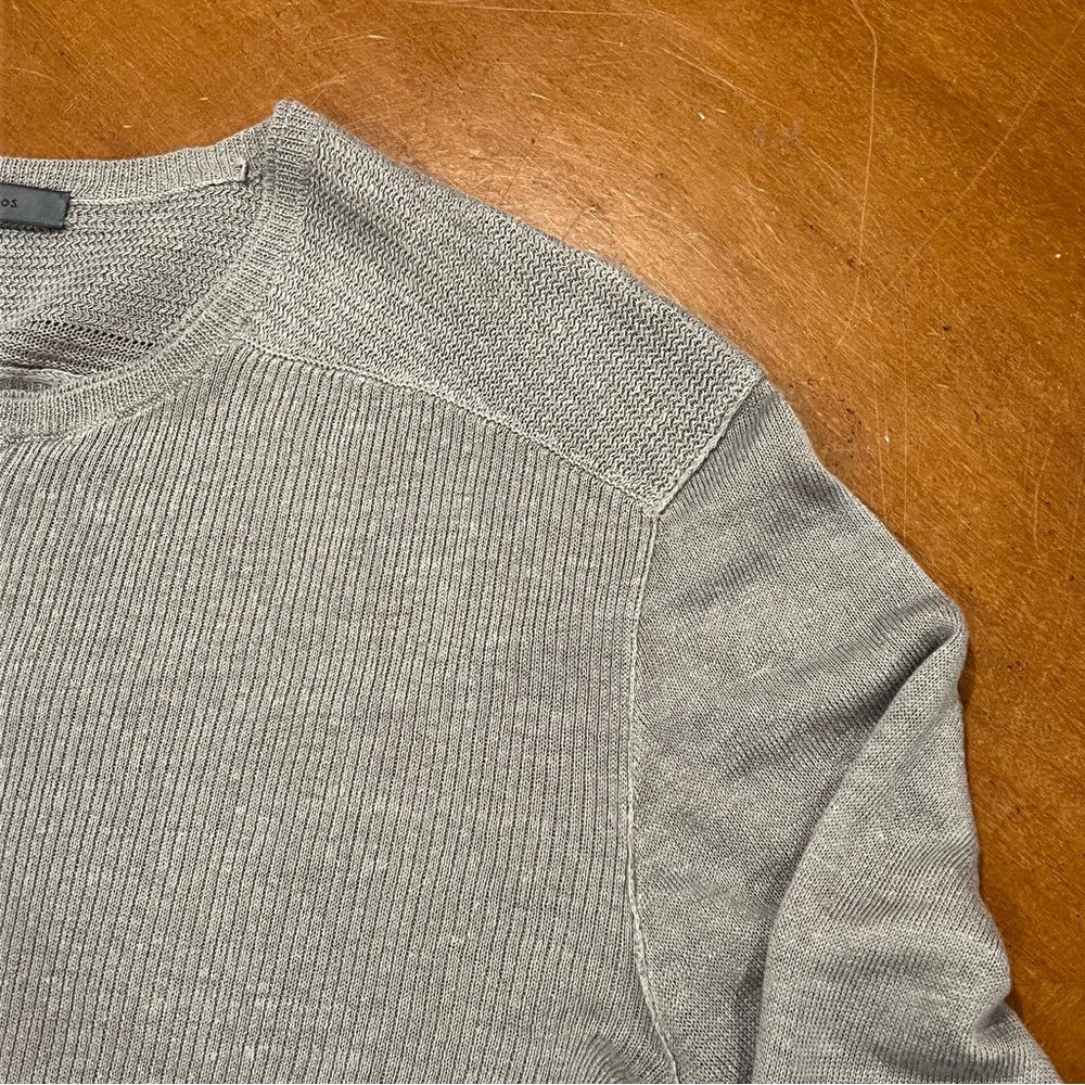 John Varvatos Collection 100% Linen Henley Sweater Gray Medium Lightweight Knit - Picture 7 of 16